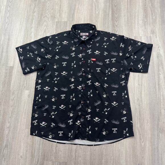 Dixxon Shirt Men's 3XL Black Beware of Rats Button Up Short Sleeve All Over - Picture 1 of 10